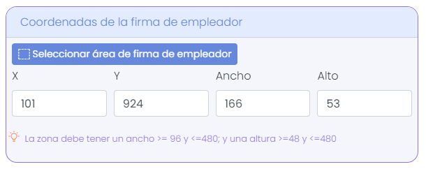 Coordenadas del firma del empleador