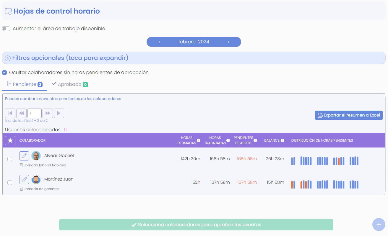 Hojas de control horario