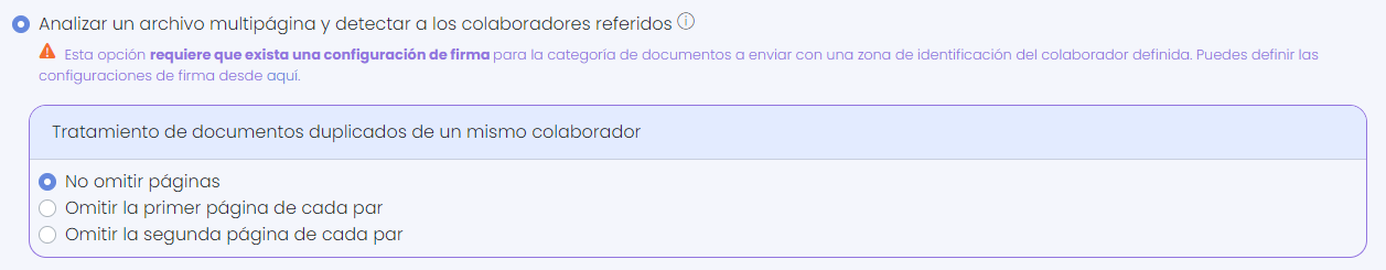 Opciones de enviar analizando el archivo