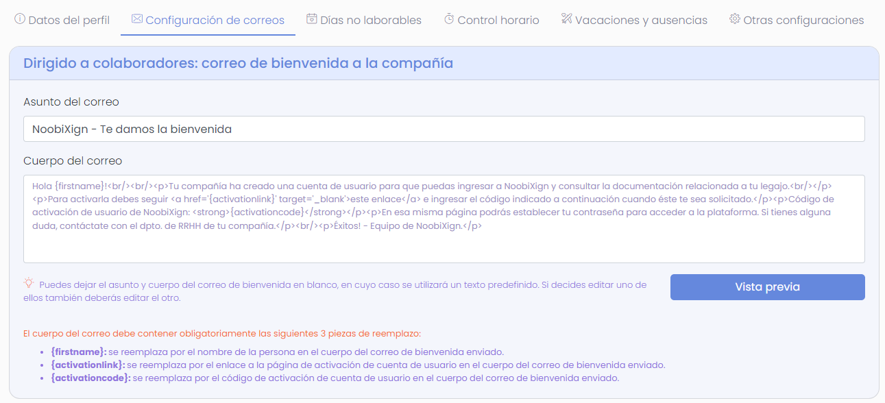 Configuración de correos